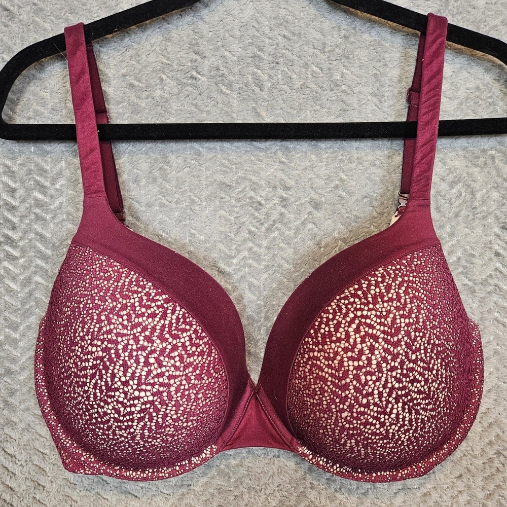 Victorias Secret Body By Victoria Perfect Shape Bra 38DD Burgundy Lace Underwire